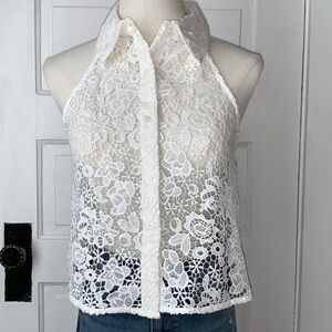 ZARA CROPPED COLLARED LACE SLEEVELESS TOP